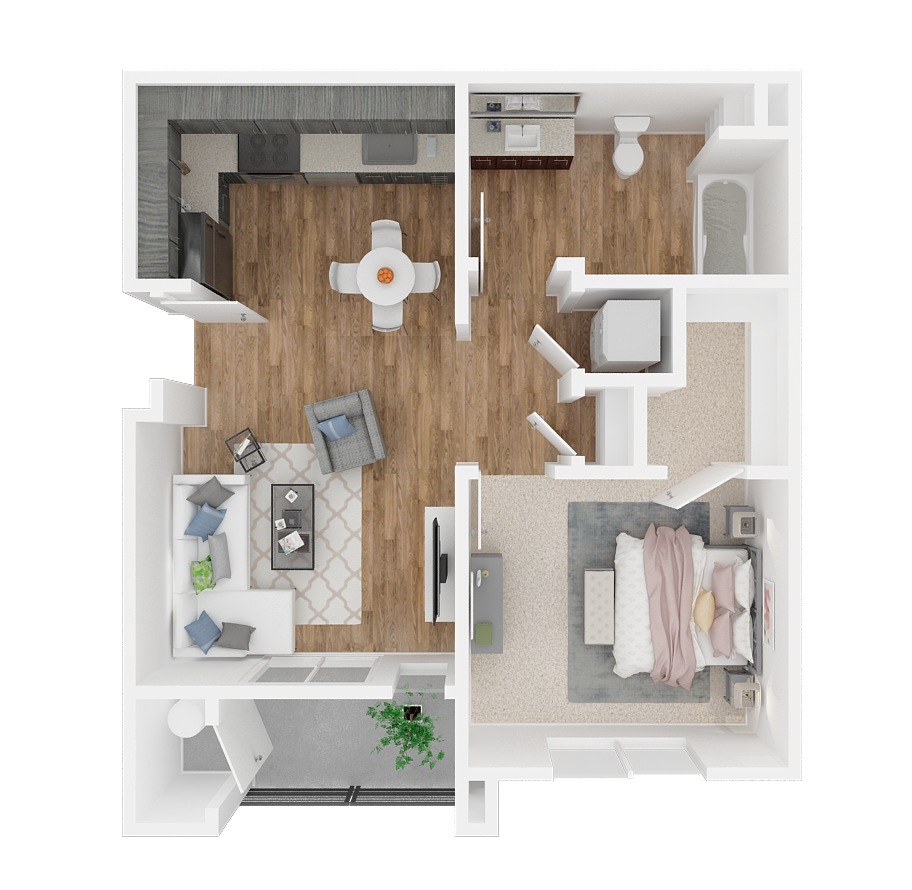 Floor plan for 1 bed, 1 bath, 615 sqft